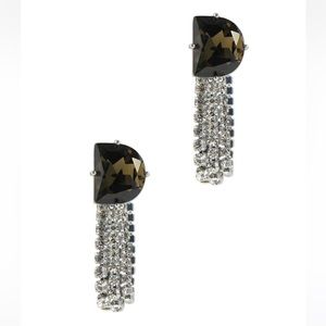 DEMARSON Dalia D Drop Loop Earrings Silver Art Deco Rhinestone & Green Stones